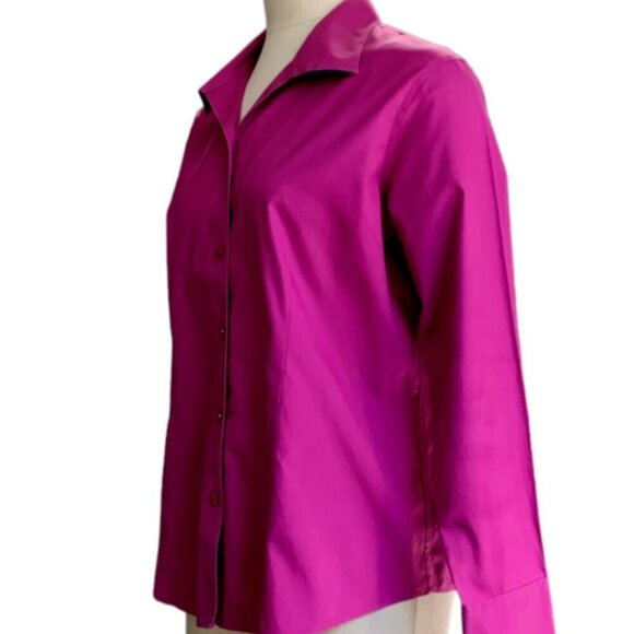 Chico's No-Iron Cotton Oxford Button Front Shirt Fuchsia Sz 2 (L/12) #68D - Picture 4 of 7